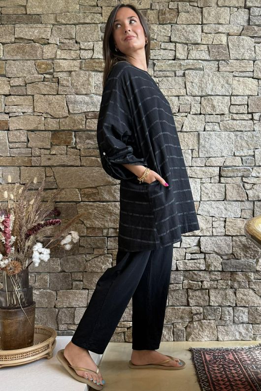 Porto Button Back Breton Tunic Black